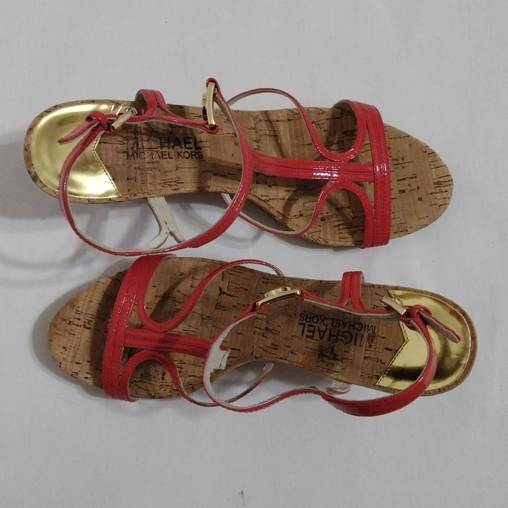 Michael Michael Kors Cicely Strappy Open Toe Cork Wedge Platform Sandals US 8